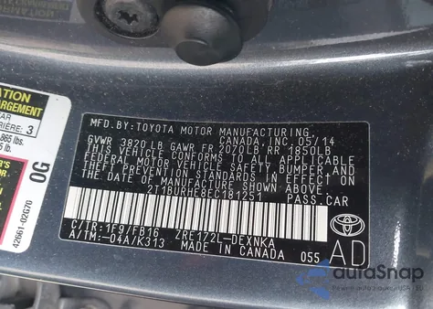 2014 Toyota Corolla Le from USA, damaged, VIN 2T1BURHE8EC181251